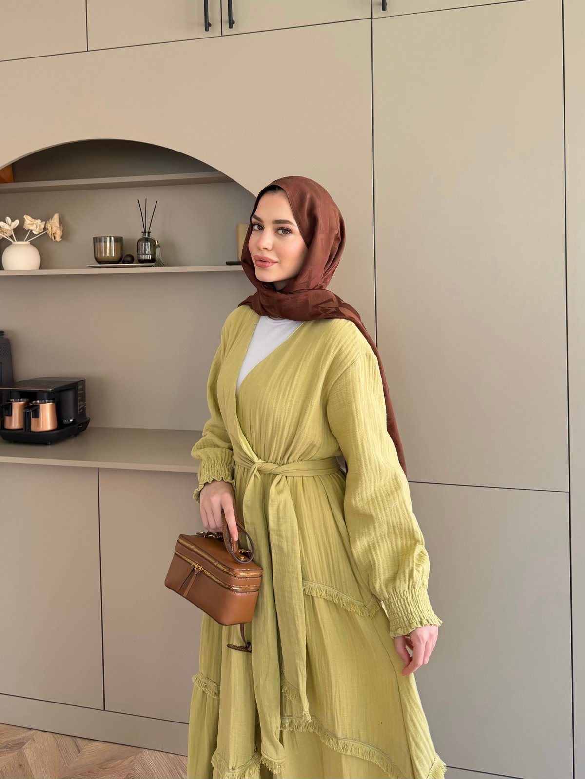 Lavin Müslin Elbise Yağ Yeşili (4496)