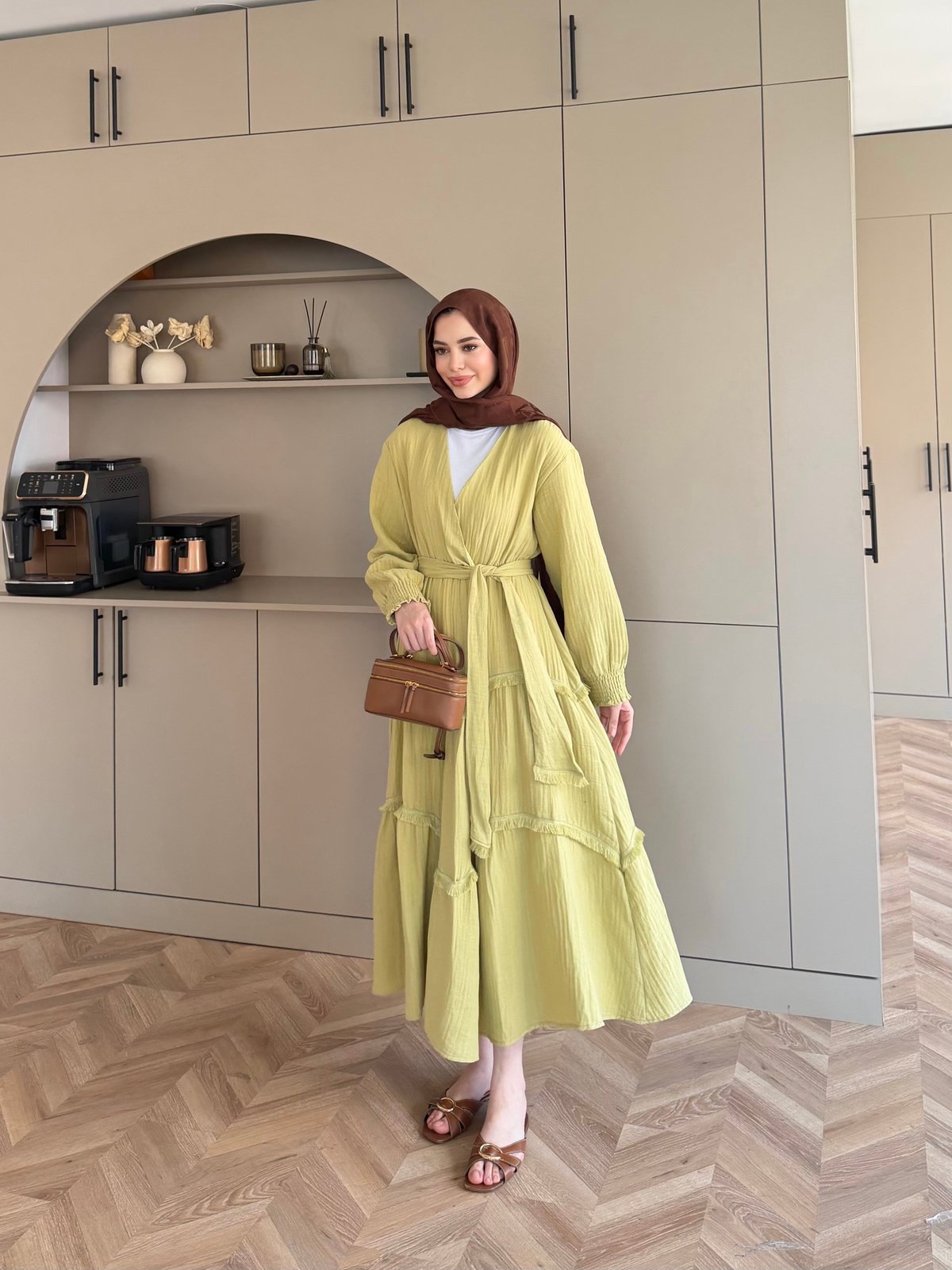 Lavin Müslin Elbise Yağ Yeşili (4496)