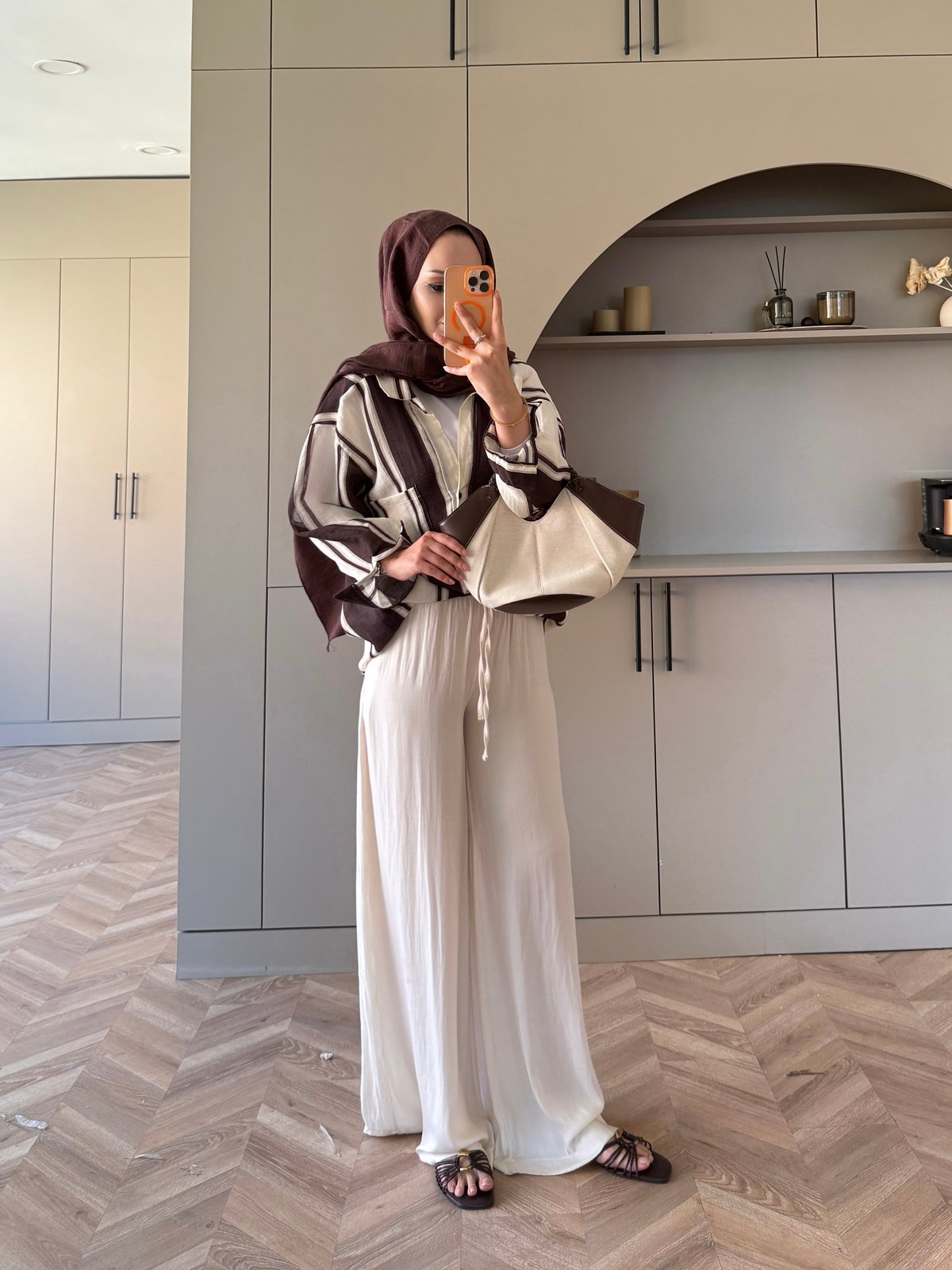 Lera Çizgili Gömlek Kahve-Taş (5060)