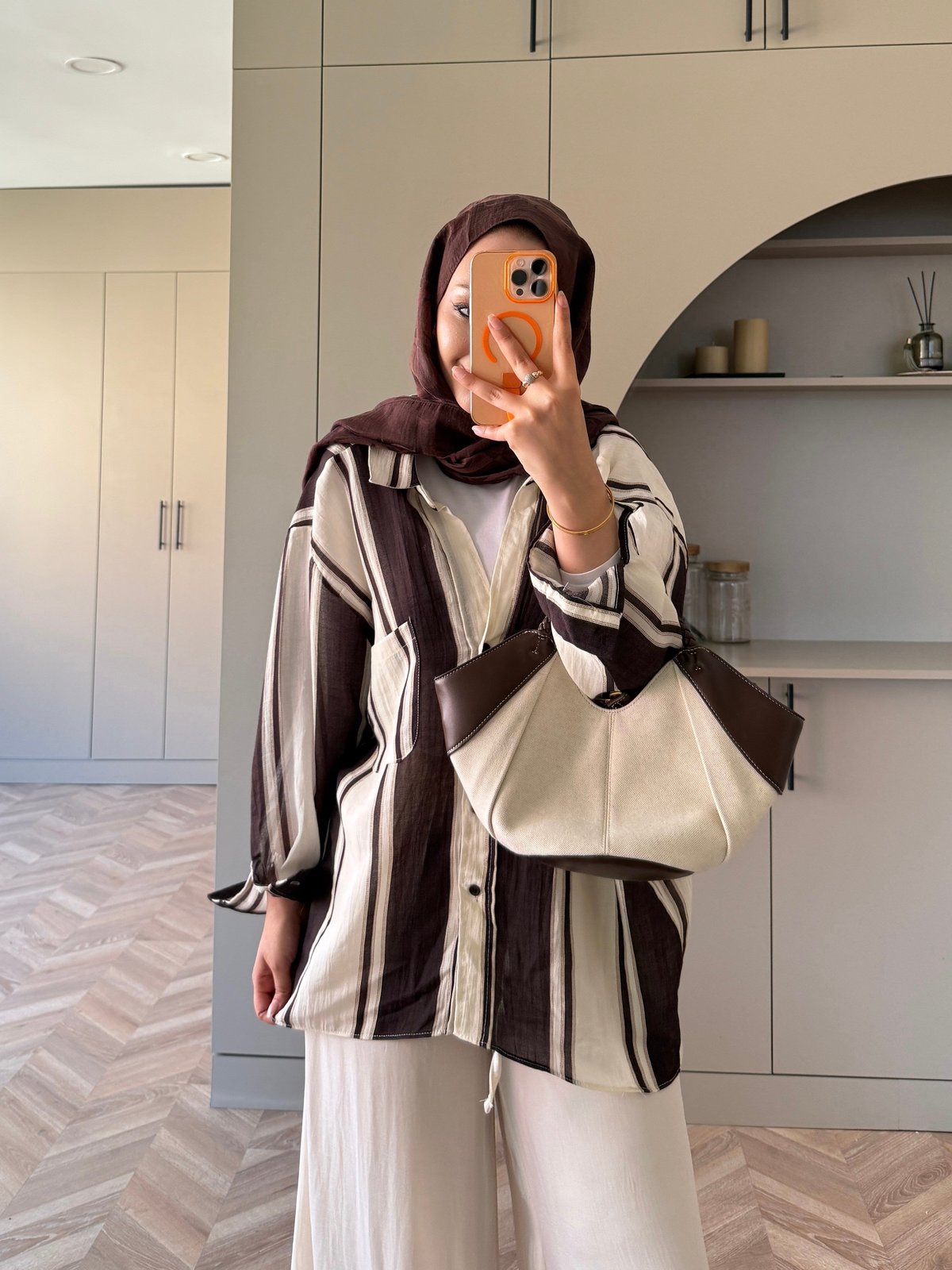 Lera Çizgili Gömlek Kahve-Taş (5060)