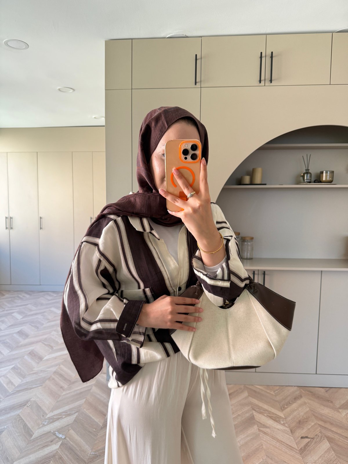 Lera Çizgili Gömlek Kahve-Taş (5060)