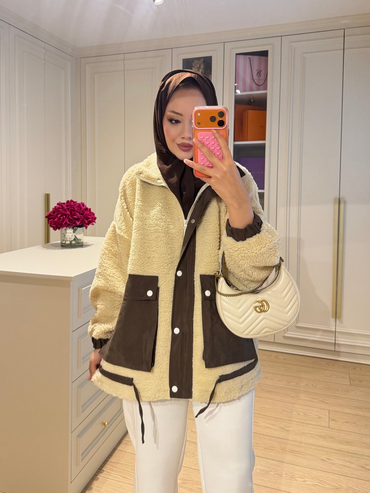 Lexi Dik Yaka Peluş Ceket Kahve (3234)