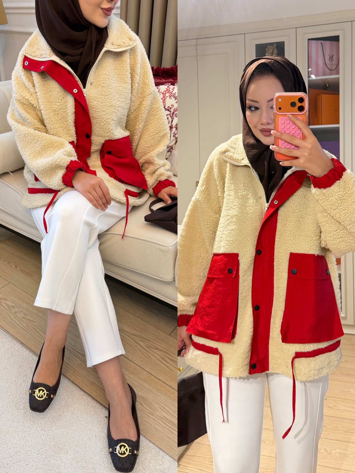 Lexi Dik Yaka Peluş Ceket Kırmızı (3234)