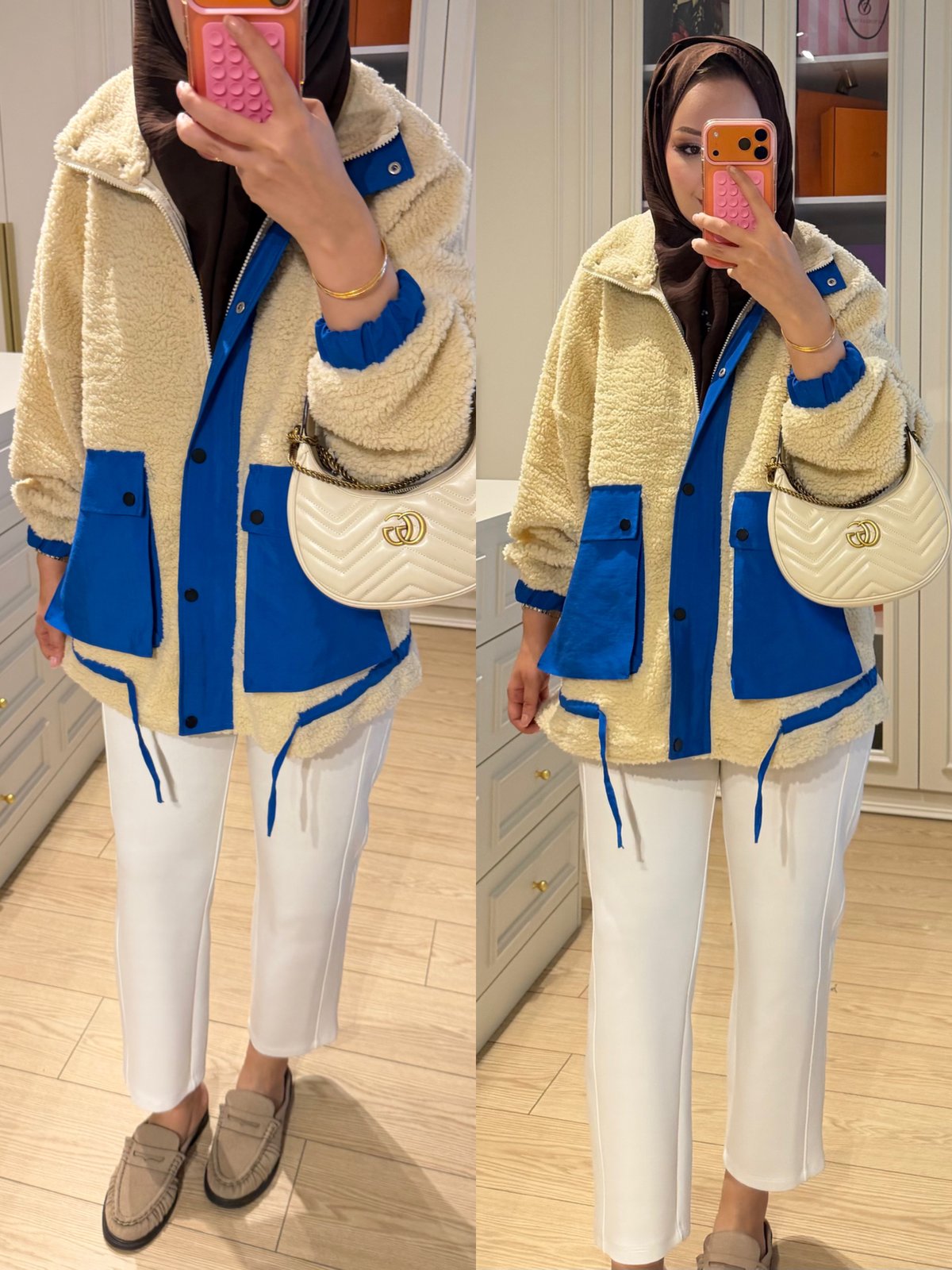 Lexi Dik Yaka Peluş Ceket Mavi (3234)