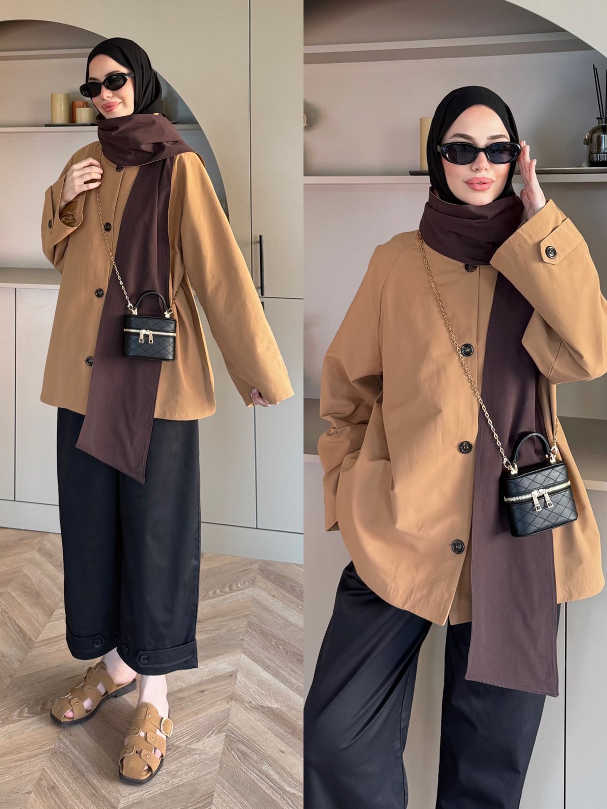 Leya Atkı Detaylı Trenç Camel (4576)