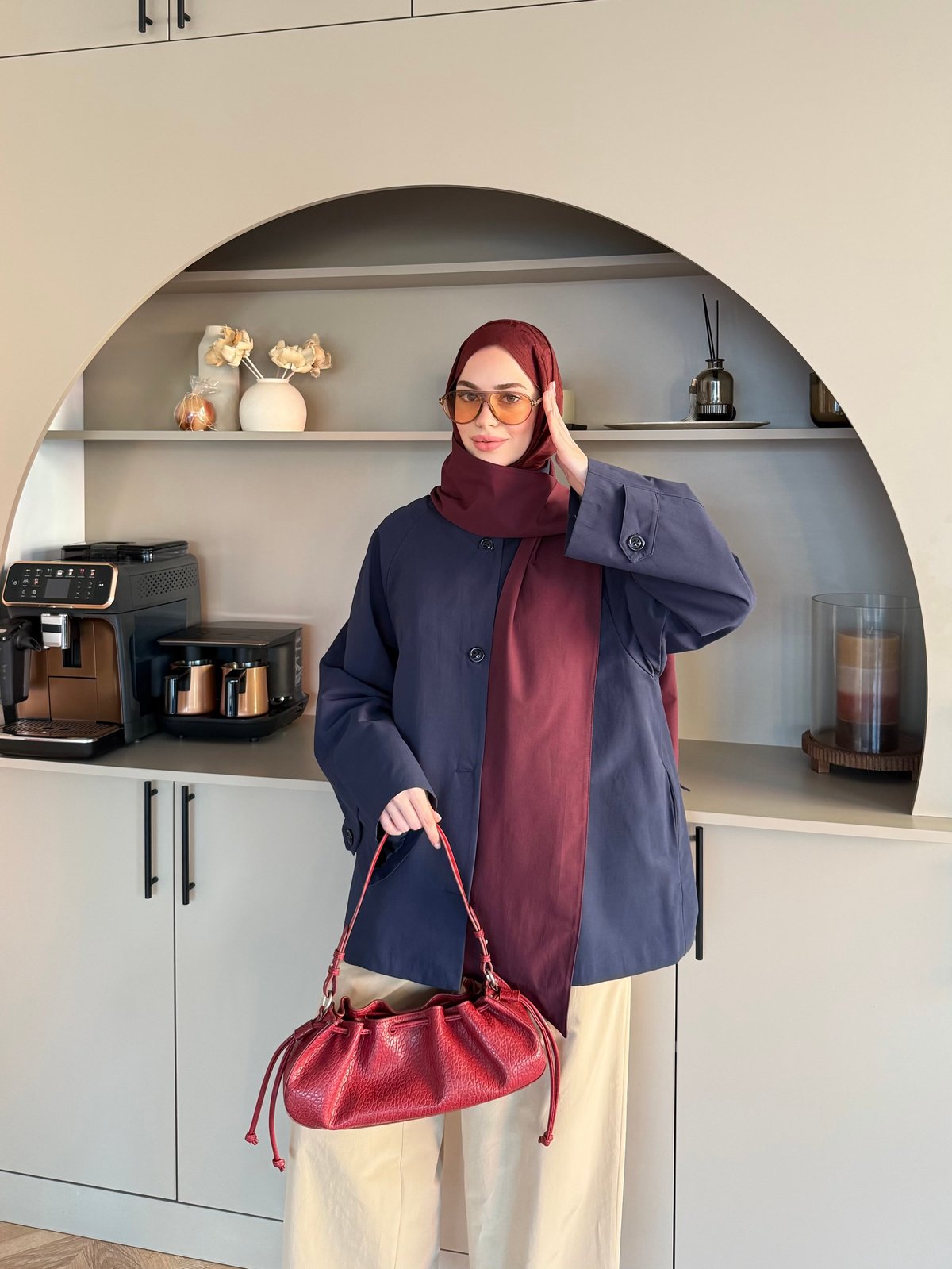 Leya Atkı Detaylı Trenç Lacivert (4576)