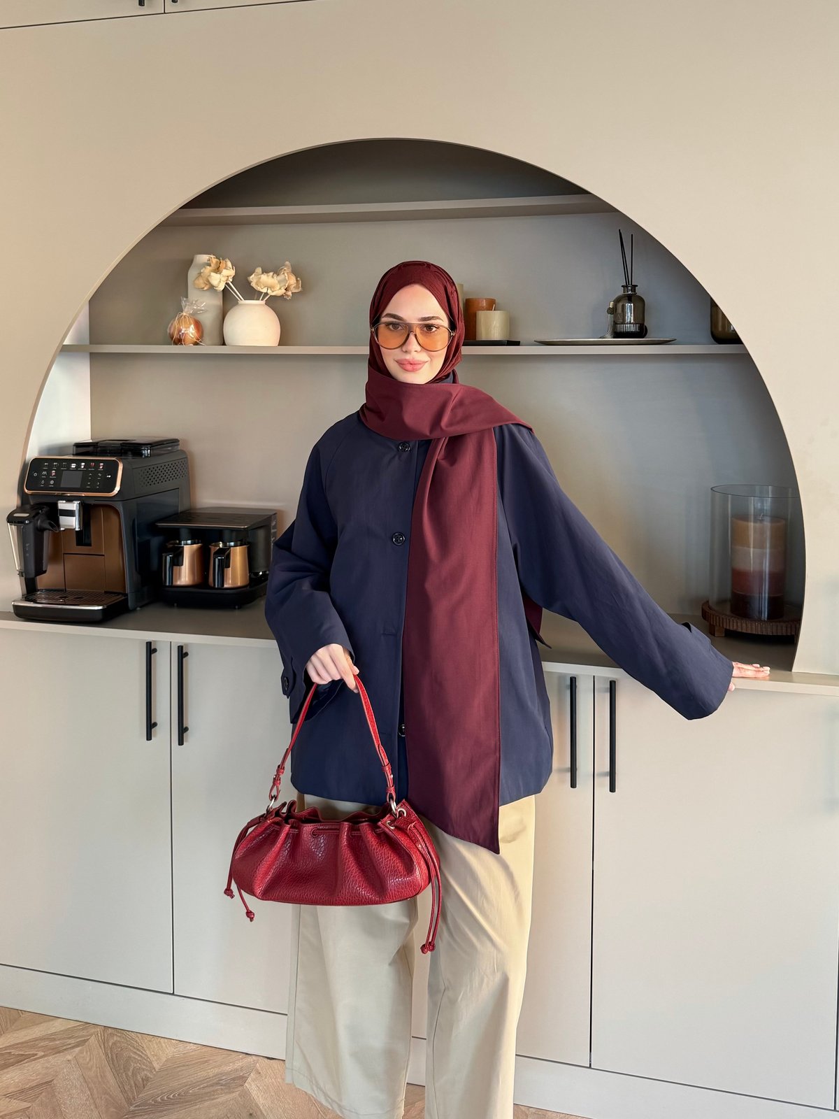 Leya Atkı Detaylı Trenç Lacivert (4576)