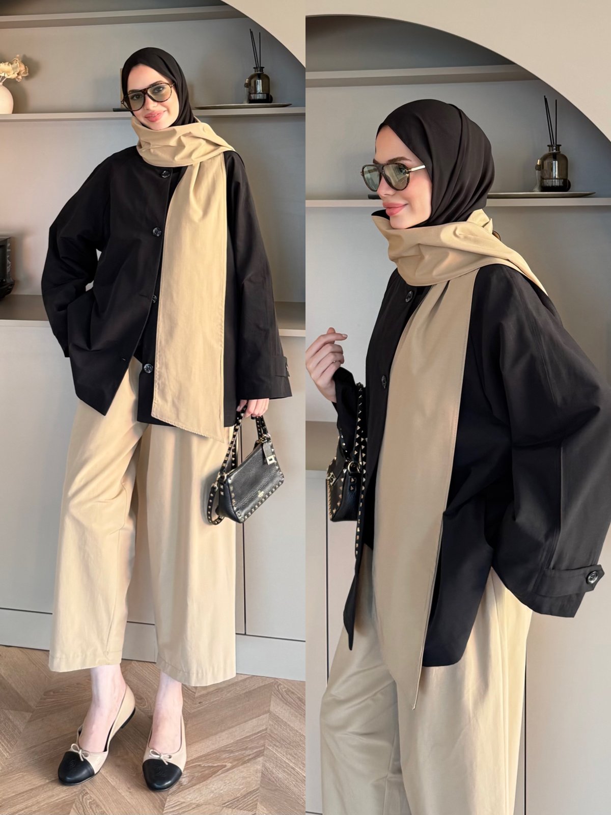 Leya Atkı Detaylı Trenç Siyah (4576)