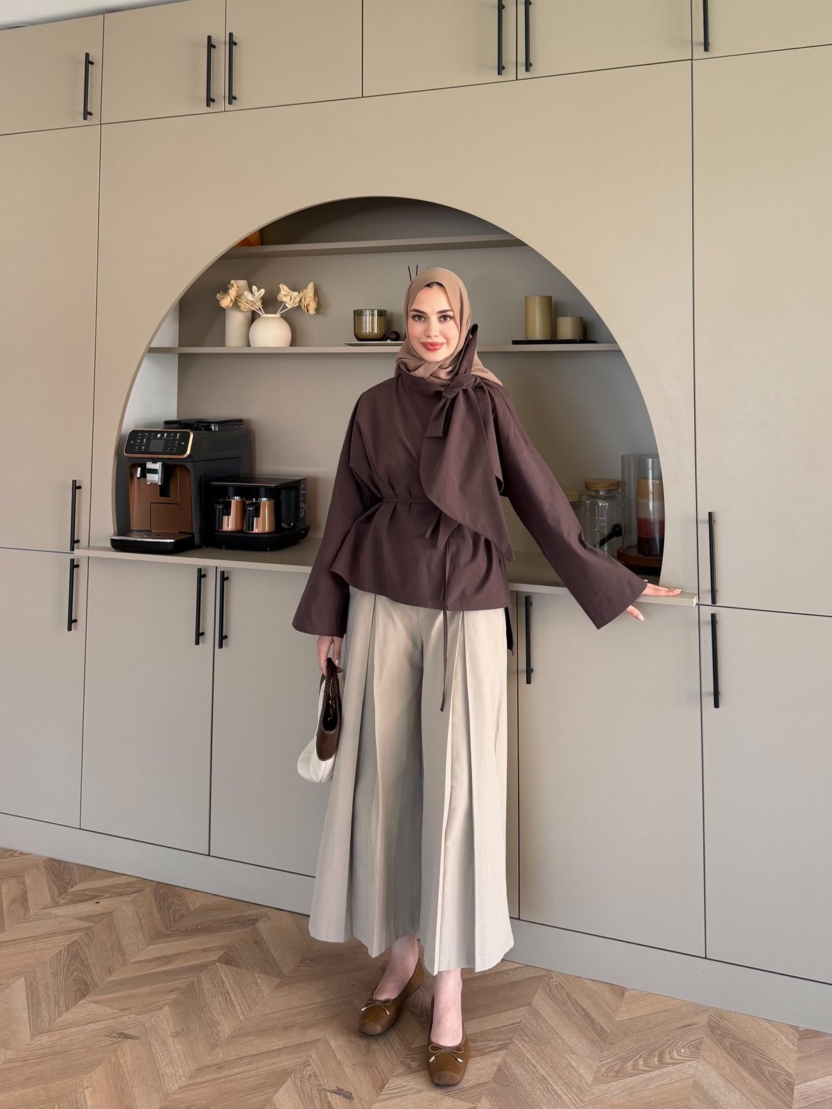 Lilium Bağlama Detaylı Gömlek Kahve (4537)