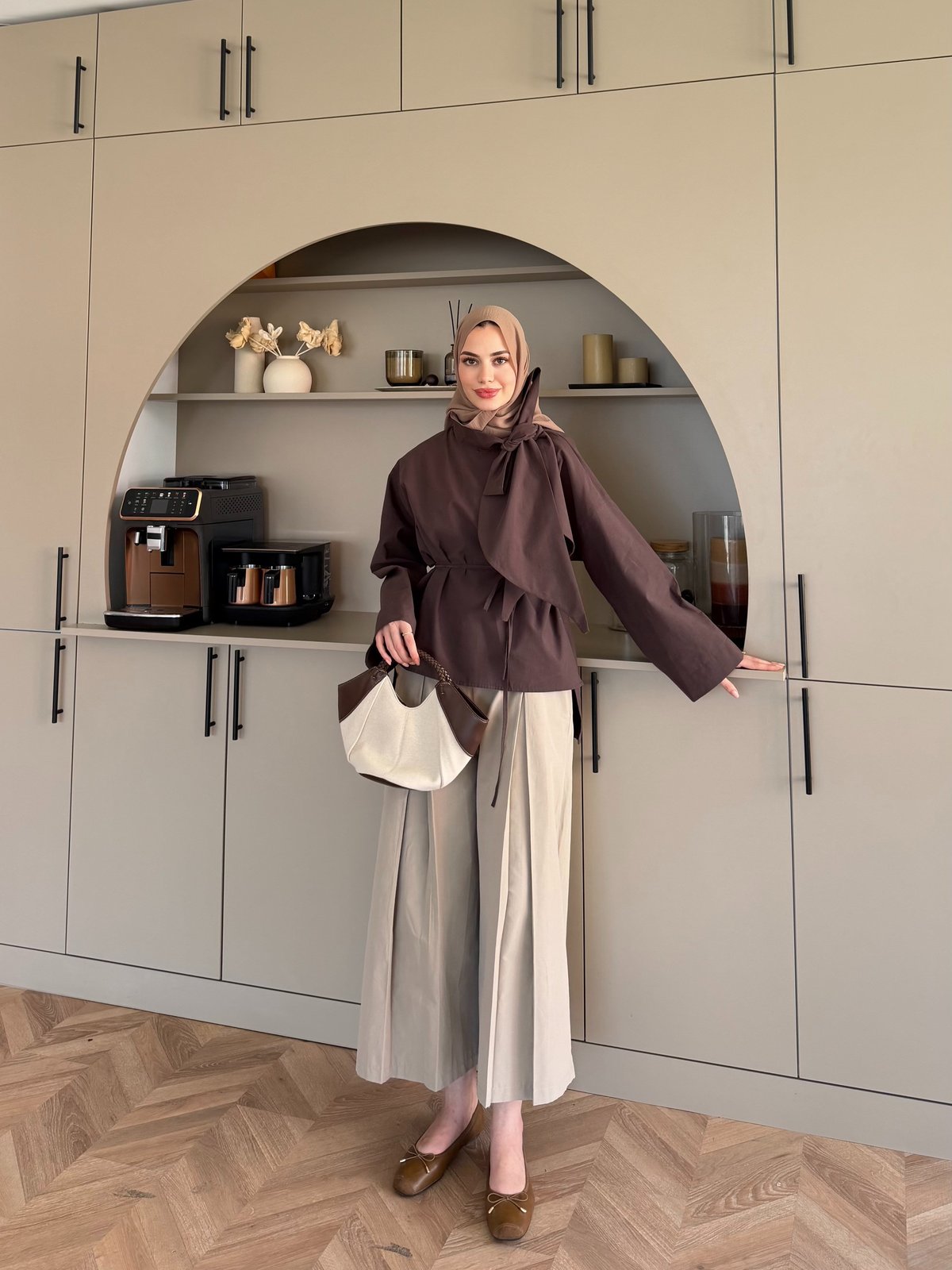 Lilium Bağlama Detaylı Gömlek Kahve (4537)