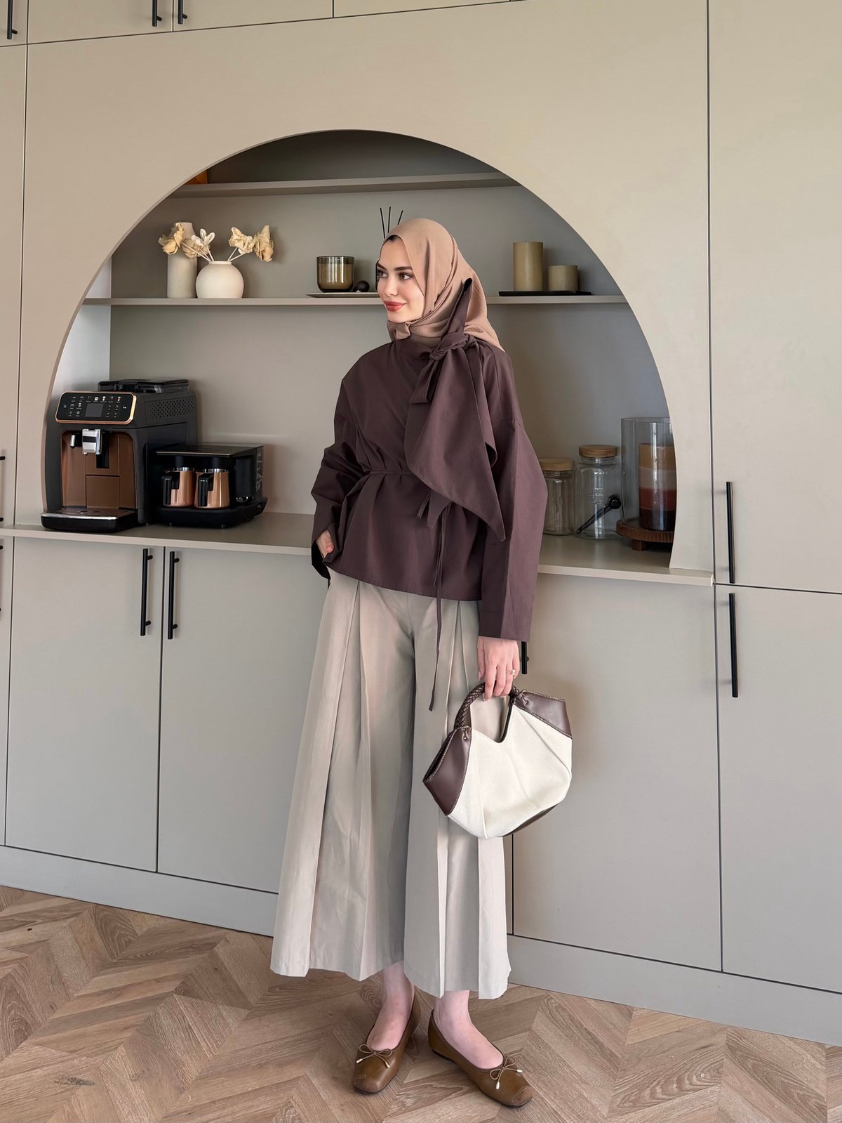 Lilium Bağlama Detaylı Gömlek Kahve (4537)