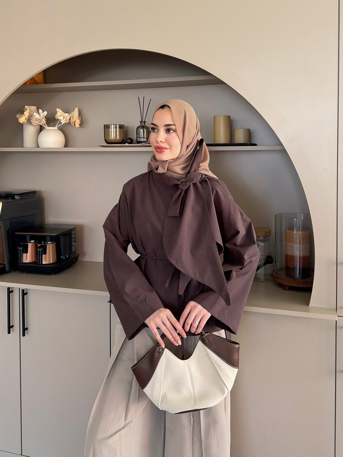 Lilium Bağlama Detaylı Gömlek Kahve (4537)