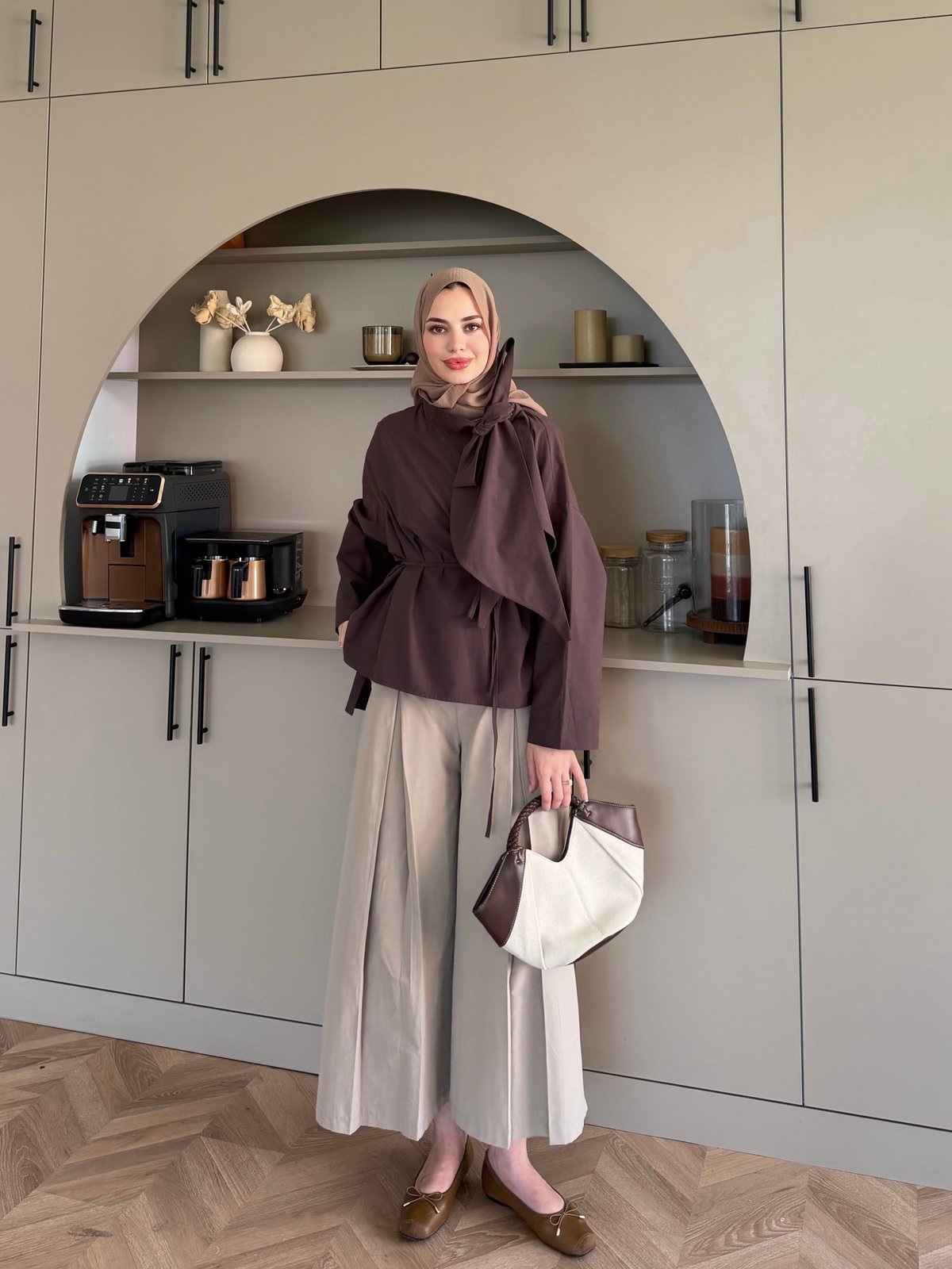 Lilium Bağlama Detaylı Gömlek Kahve (4537)