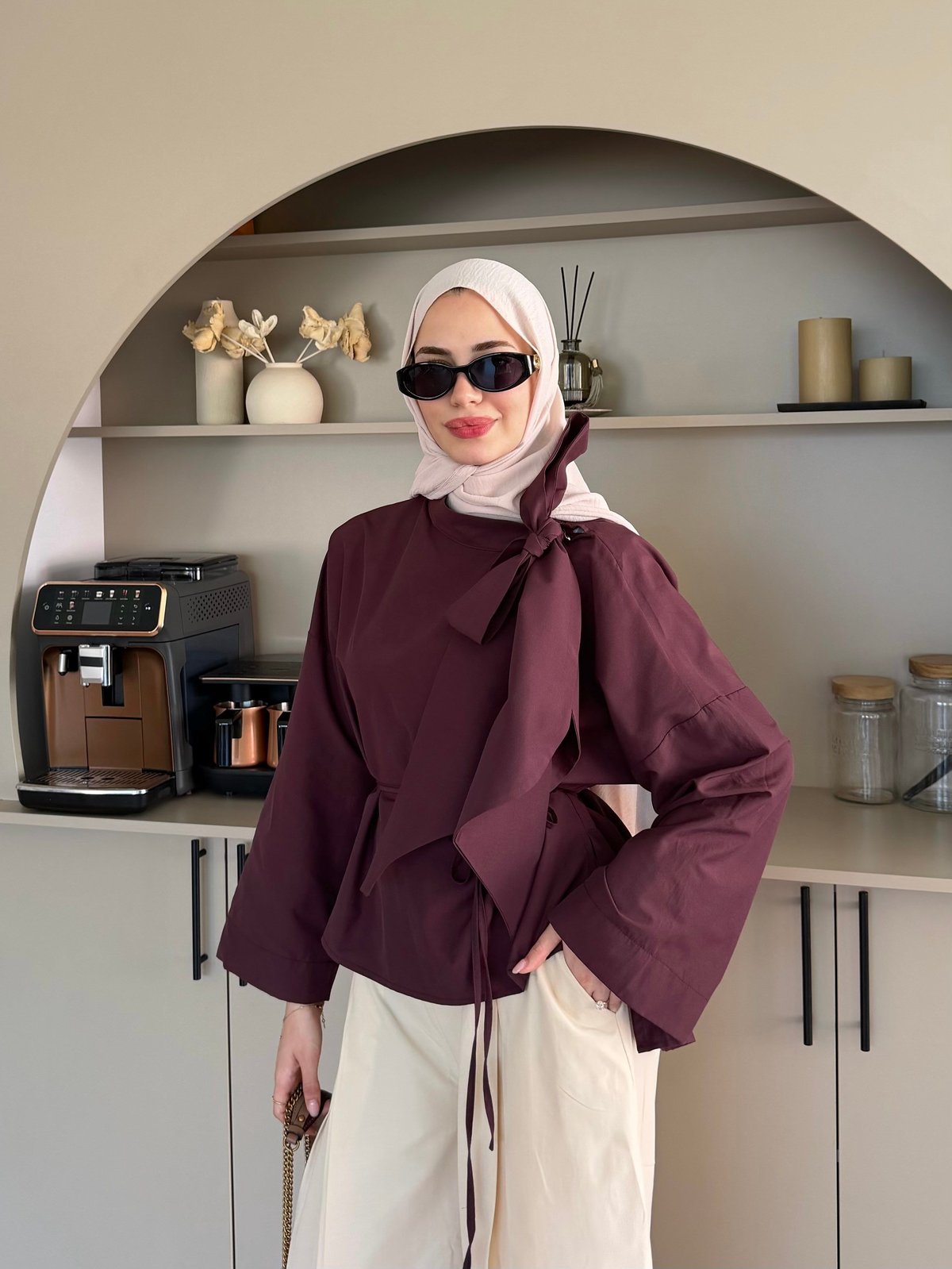 Lilium Bağlama Detaylo Gömlek Mürdüm (4537)