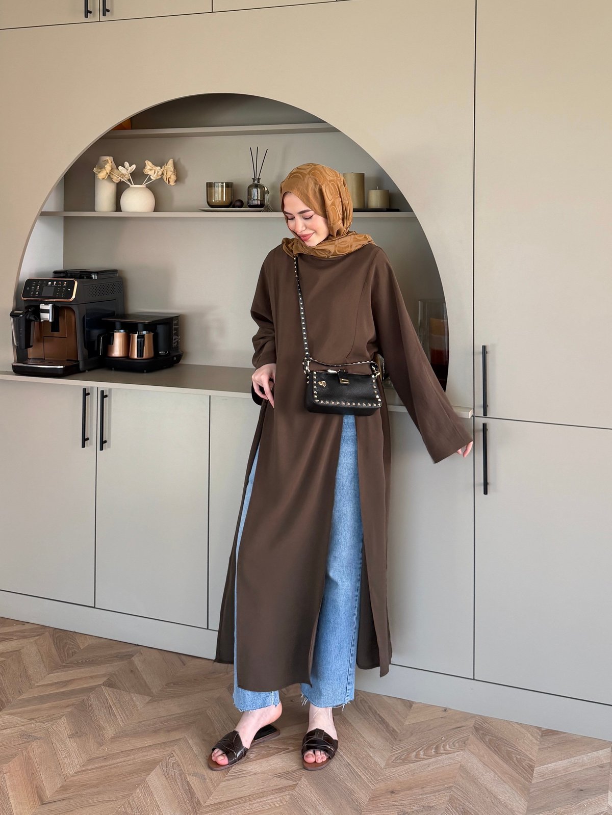 Lina Yırtmaçlı Bluz Kahve (4507)