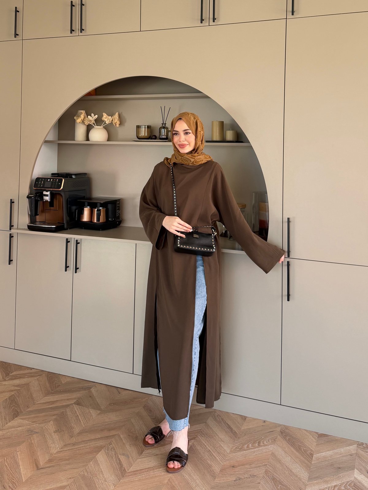 Lina Yırtmaçlı Bluz Kahve (4507)
