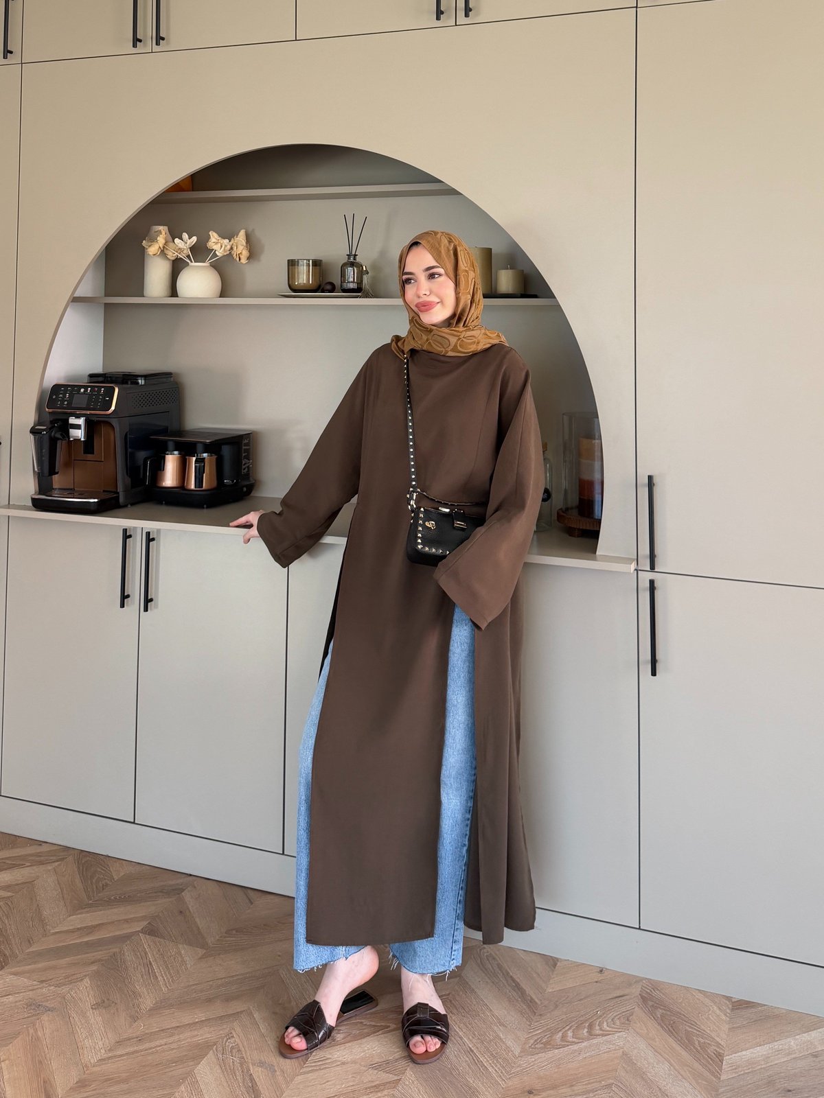 Lina Yırtmaçlı Bluz Kahve (4507)