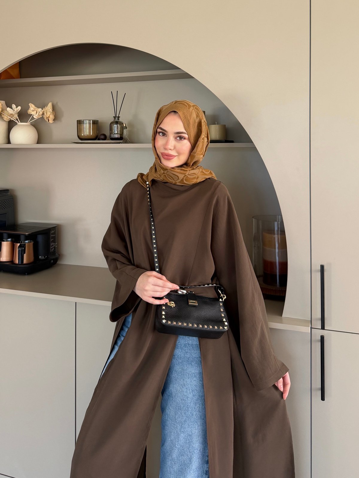 Lina Yırtmaçlı Bluz Kahve (4507)