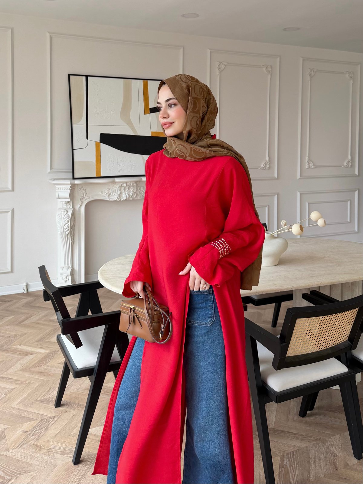 Lina Yırtmaçlı Bluz Kırmızı (4507)