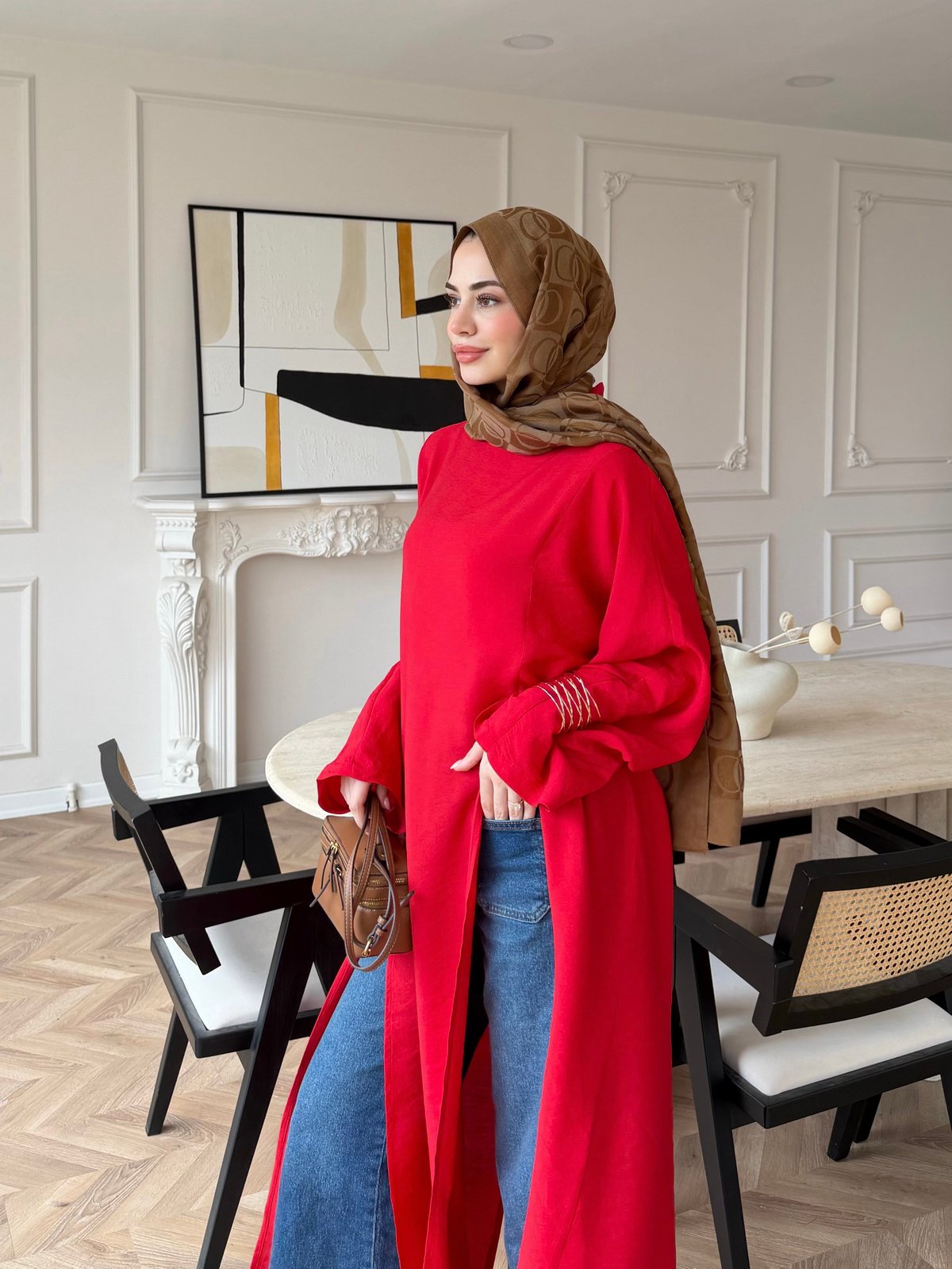 Lina Yırtmaçlı Bluz Kırmızı (4507)