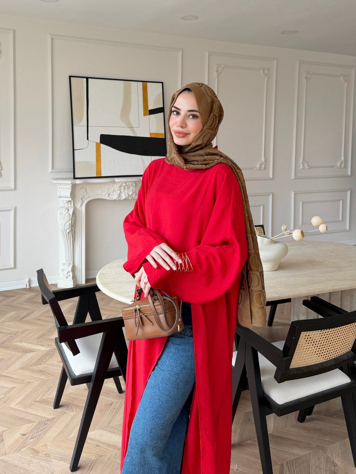 Lina Yırtmaçlı Bluz Kırmızı (4507)
