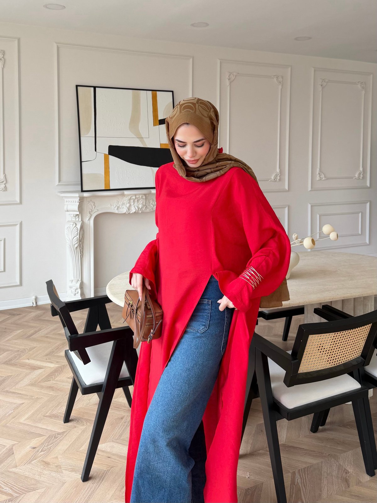 Lina Yırtmaçlı Bluz Kırmızı (4507)