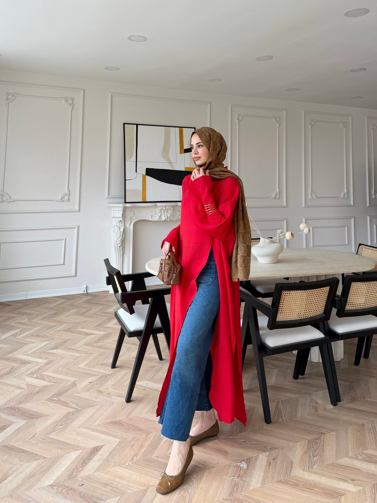 Lina Yırtmaçlı Bluz Kırmızı (4507)