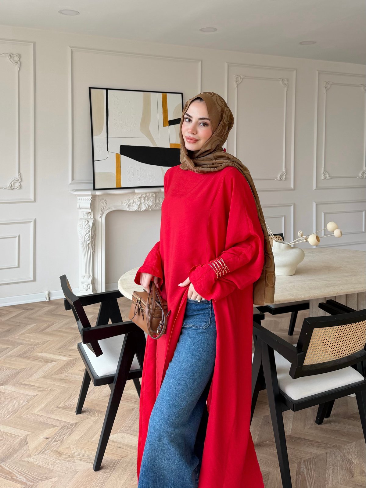 Lina Yırtmaçlı Bluz Kırmızı (4507)