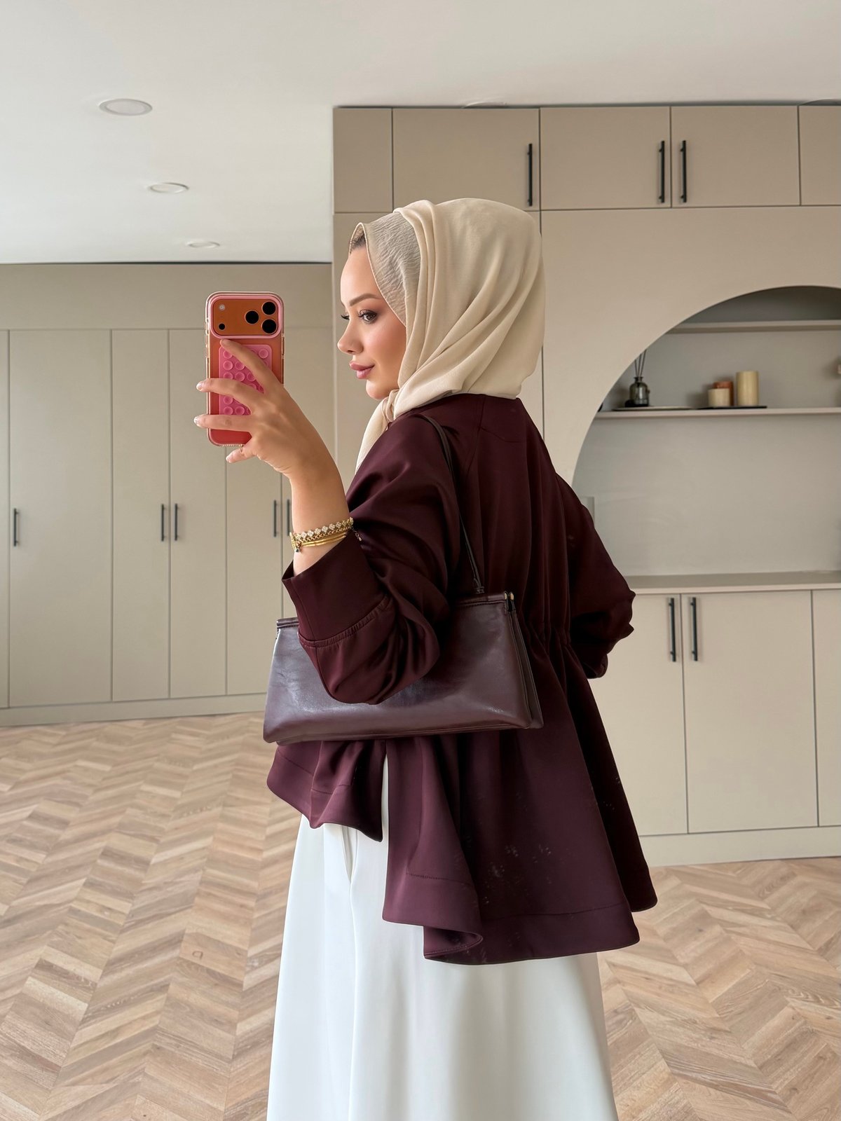 Lioli Beli Büzgülü Ceket Bordo (160004)
