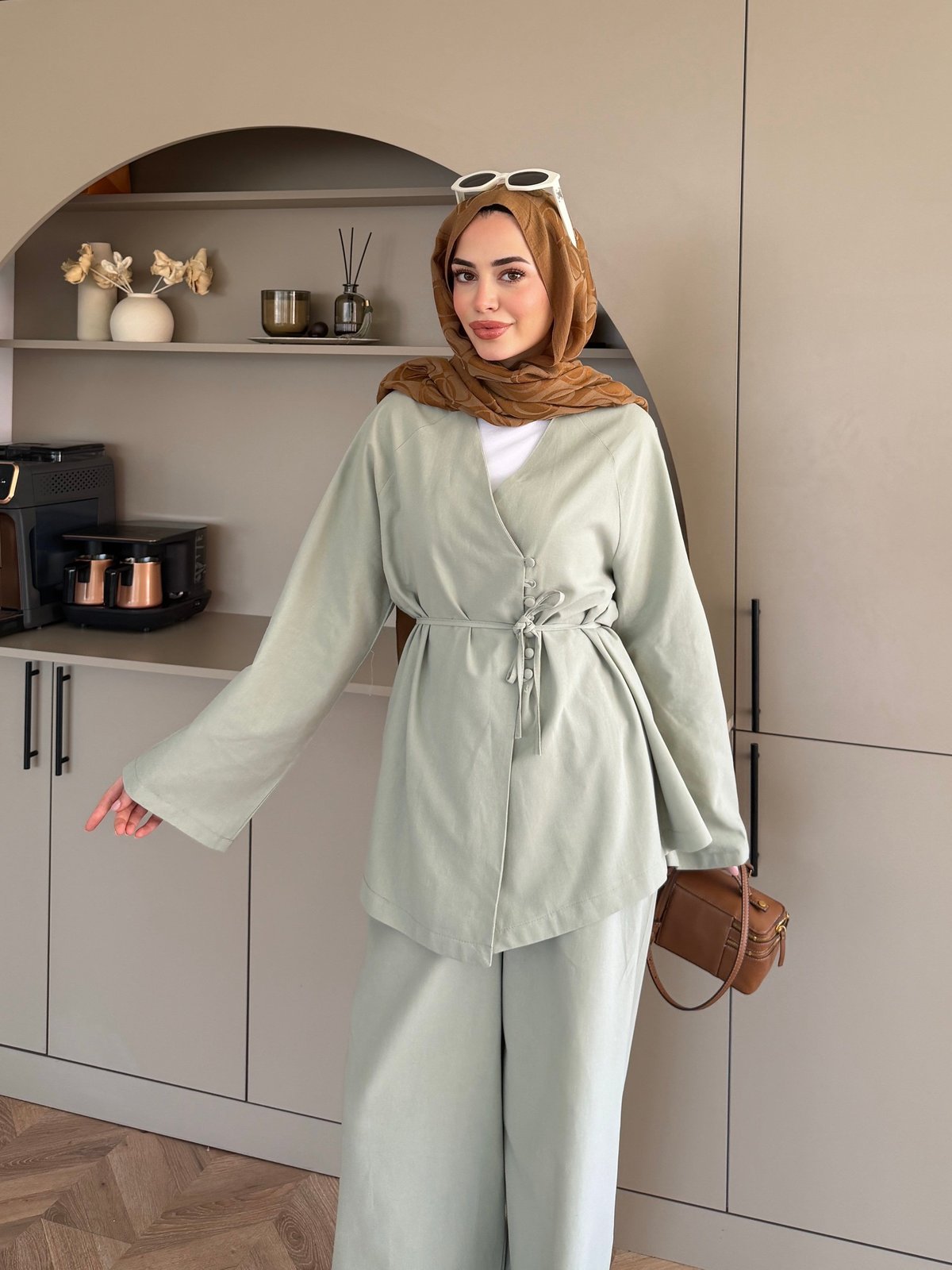 Lioris Düğme Detaylı Pantolonlu Takım Mint Yeşili (4413)