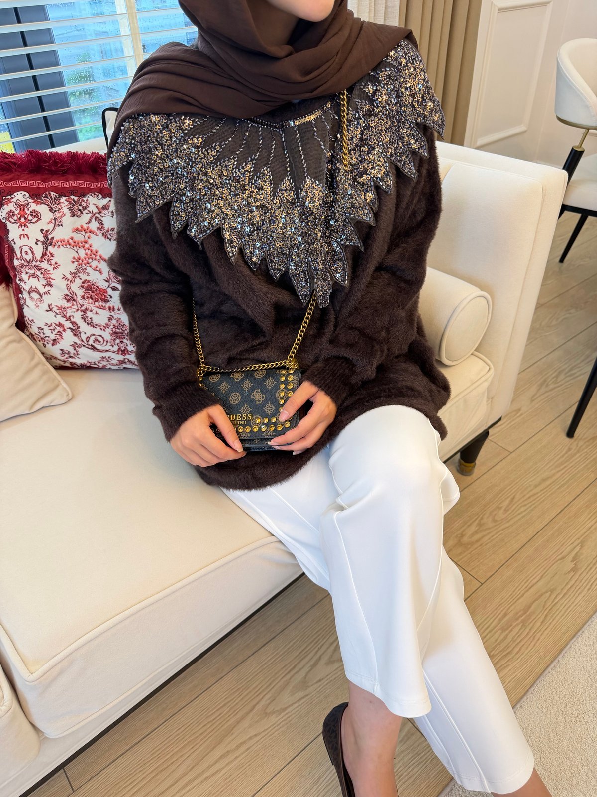 Liza İşlemeli Angora Kazak Kahve (2650)