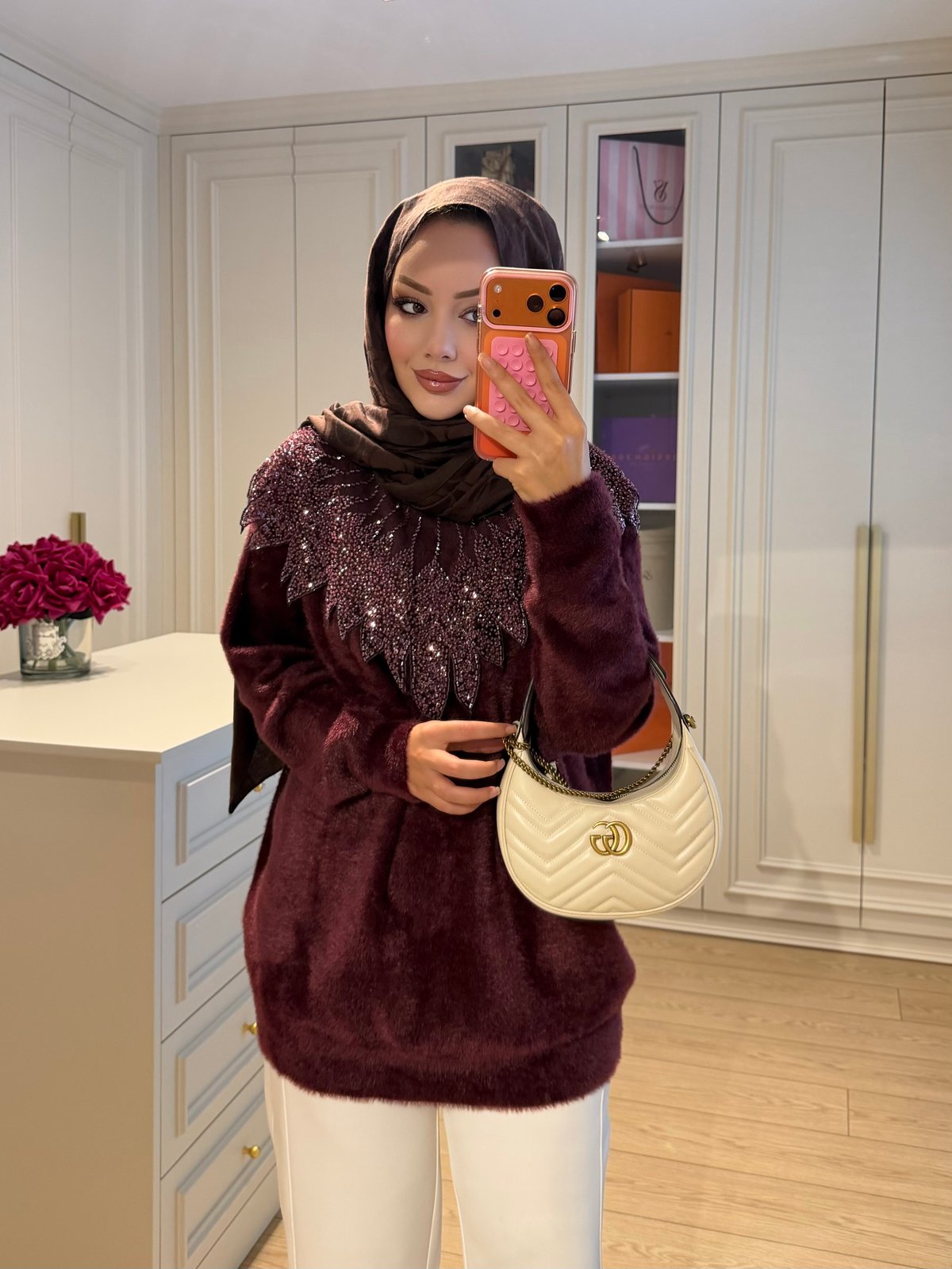Liza İşlemeli Angora Kazak Mürdüm (2650)
