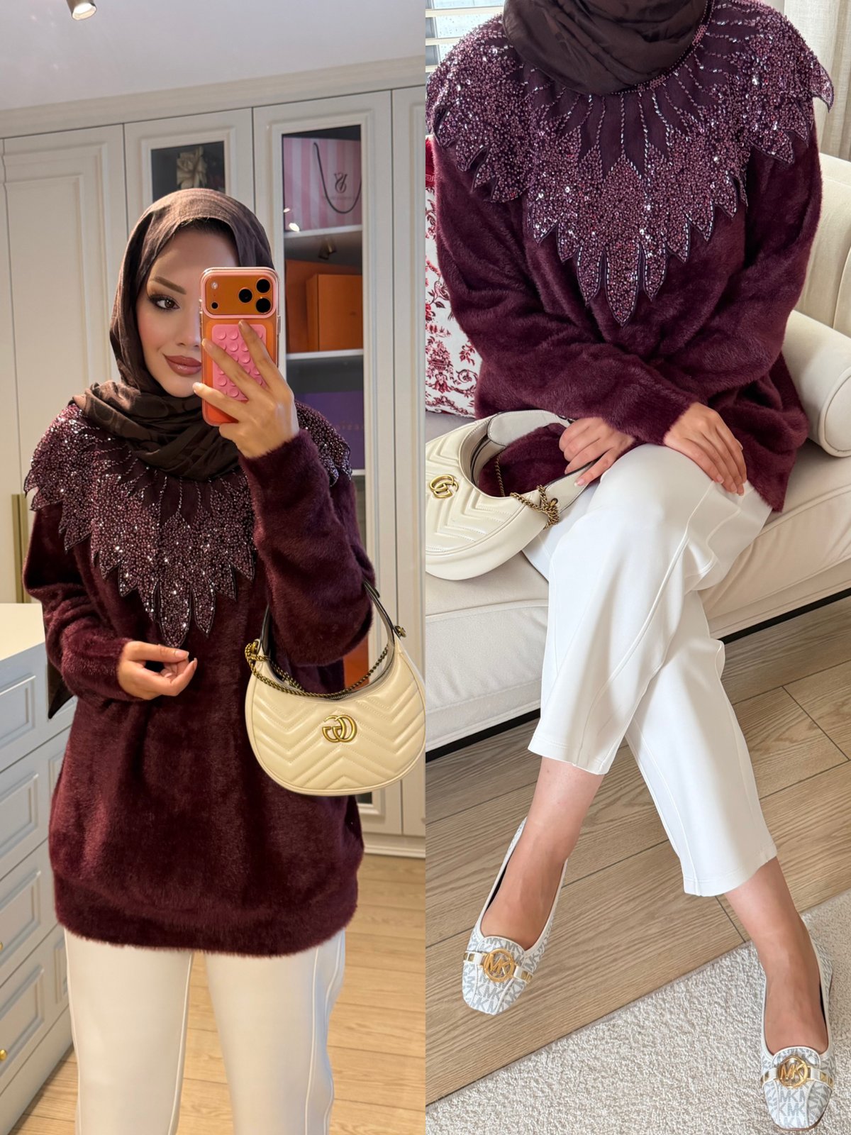 Liza İşlemeli Angora Kazak Mürdüm (2650)