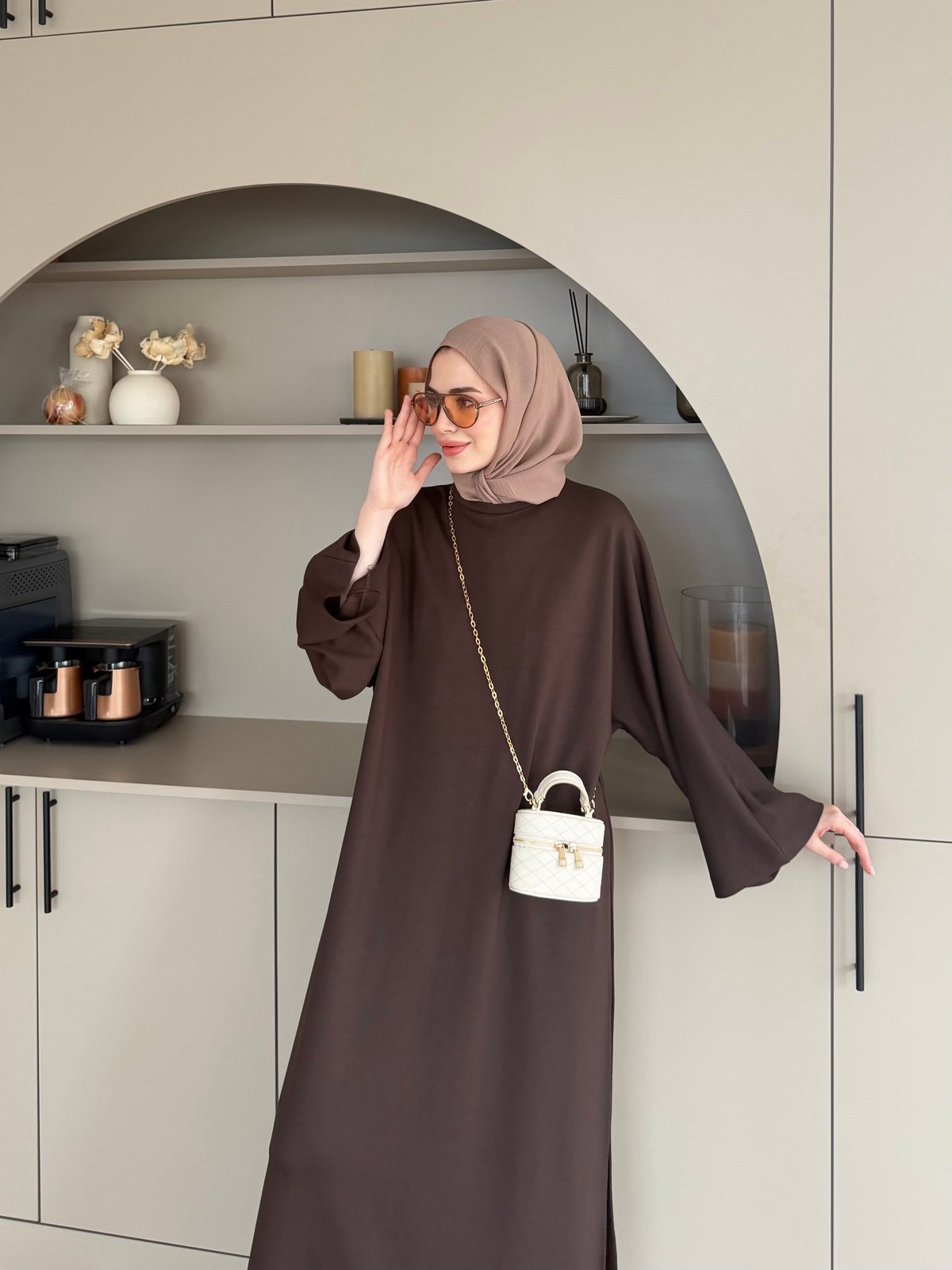 Louchy Oysh Yırtmaçlı Pantolonlu Takım Kahve (8083)