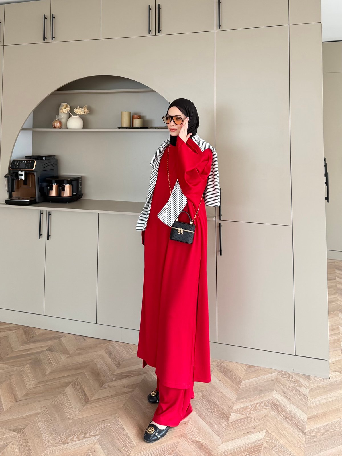 Louchy Yırtmaçlı Pantolonlu Takım Kırmızı (8083)