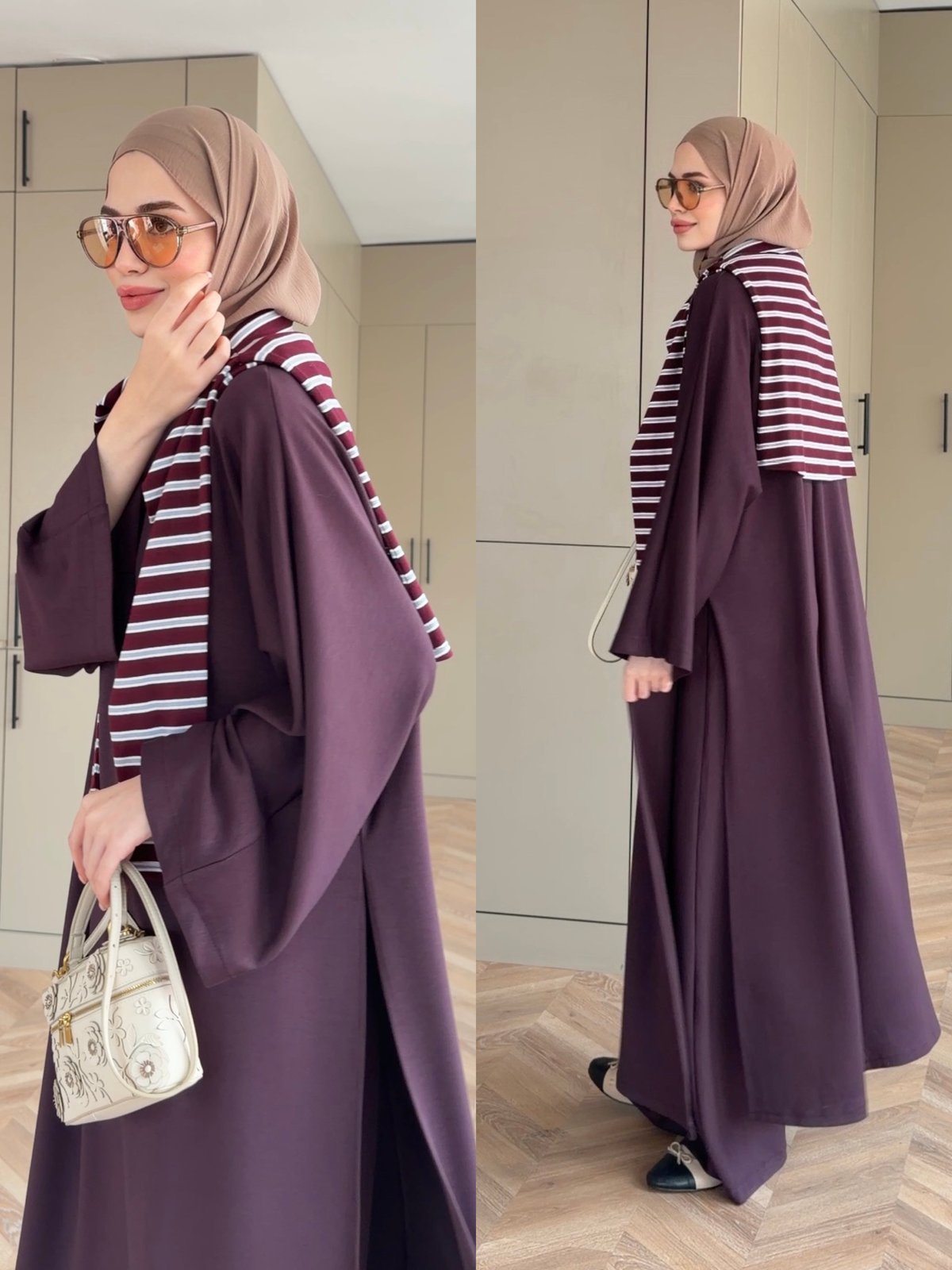 Louchy Oysh Yırtmaçlı Pantolonlu Takım Mürdüm (8083)