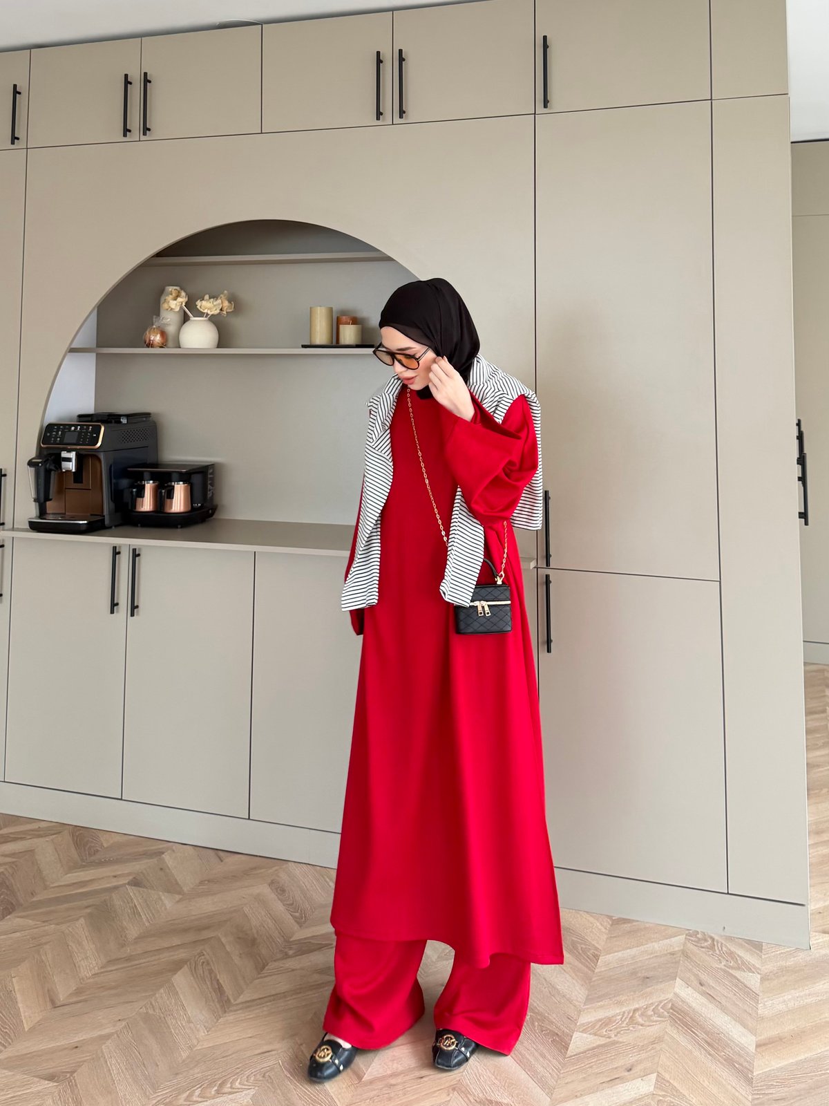 Louchy Yırtmaçlı Pantolonlu Takım Kırmızı (8083)