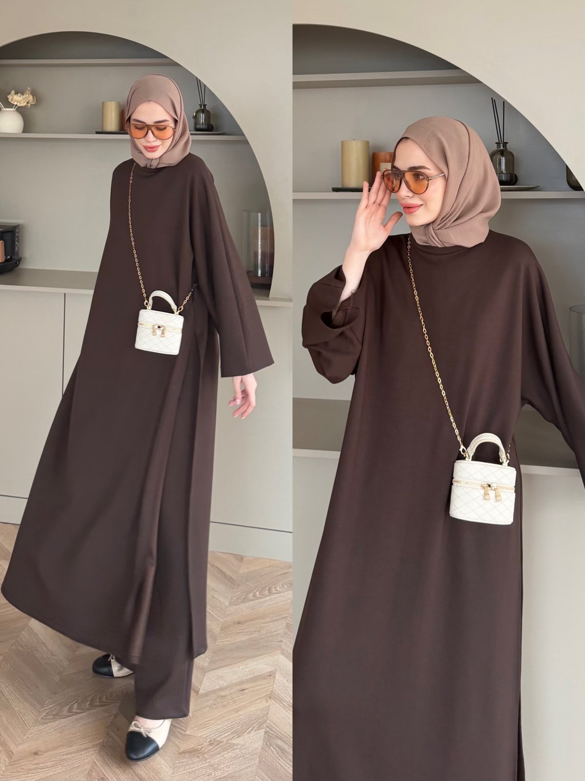 Louchy Oysh Yırtmaçlı Pantolonlu Takım Kahve (8083)