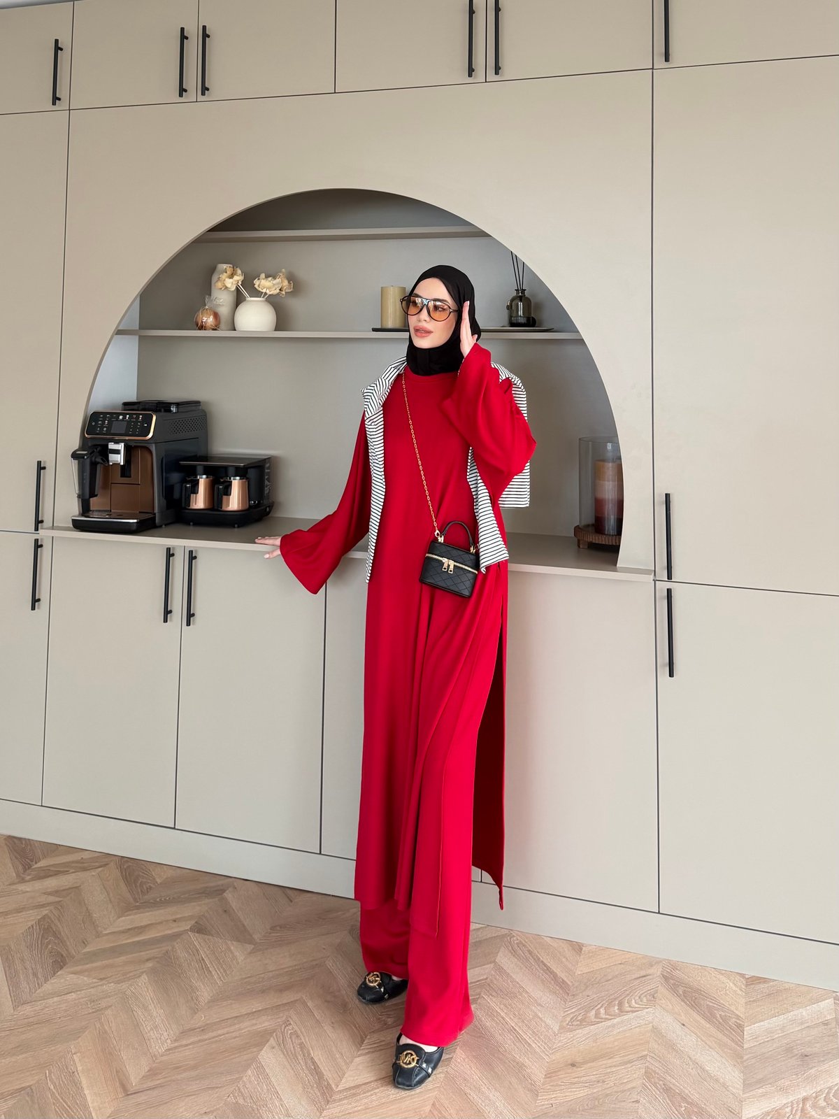 Louchy Yırtmaçlı Pantolonlu Takım Kırmızı (8083)