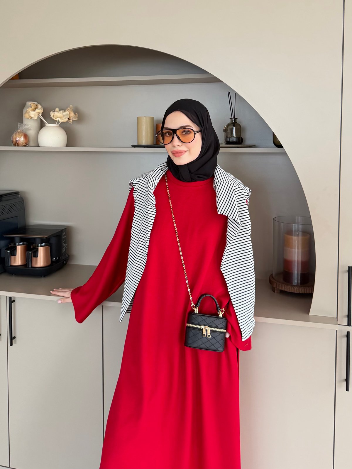 Louchy Yırtmaçlı Pantolonlu Takım Kırmızı (8083)