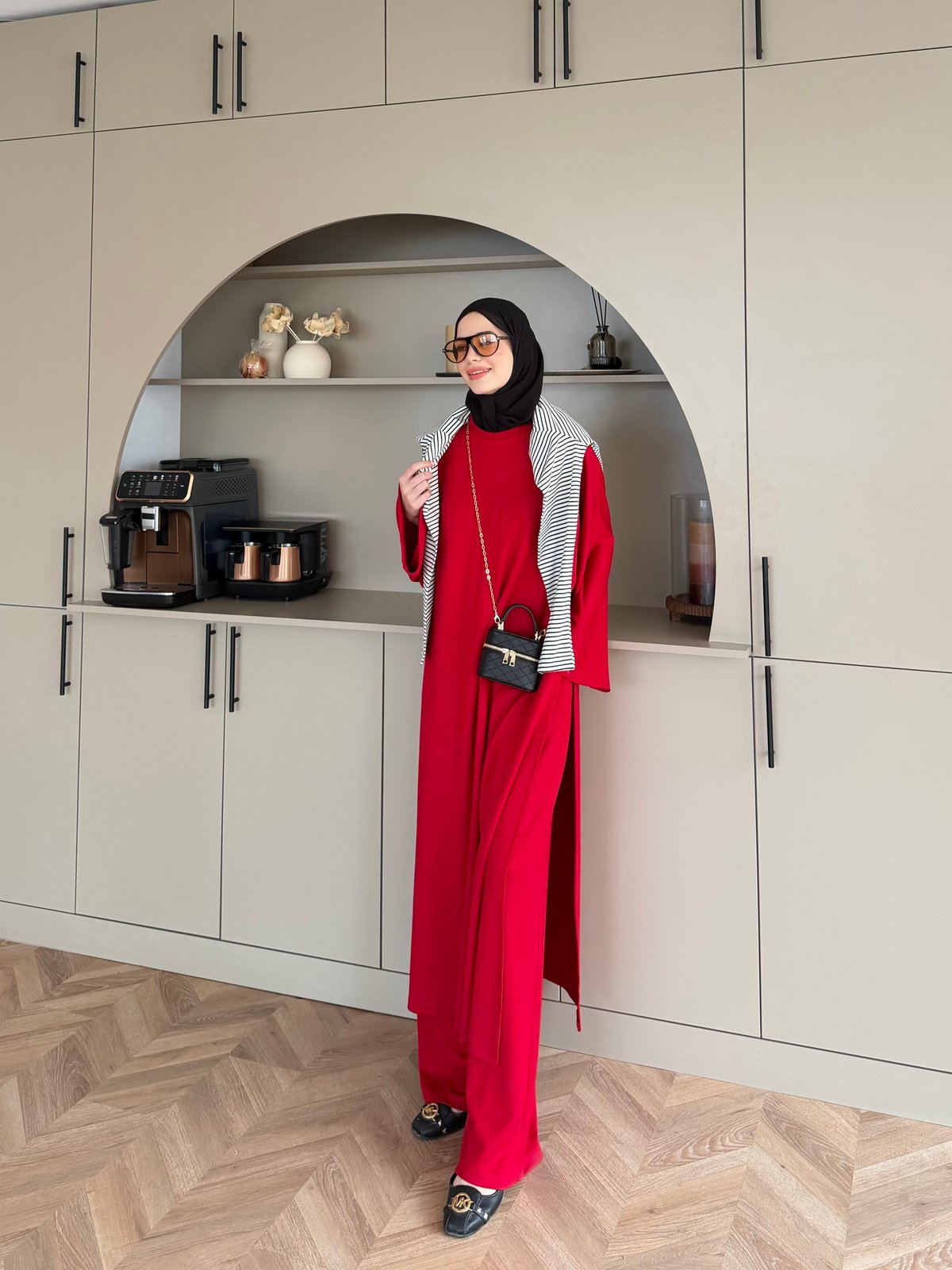 Louchy Yırtmaçlı Pantolonlu Takım Kırmızı (8083)
