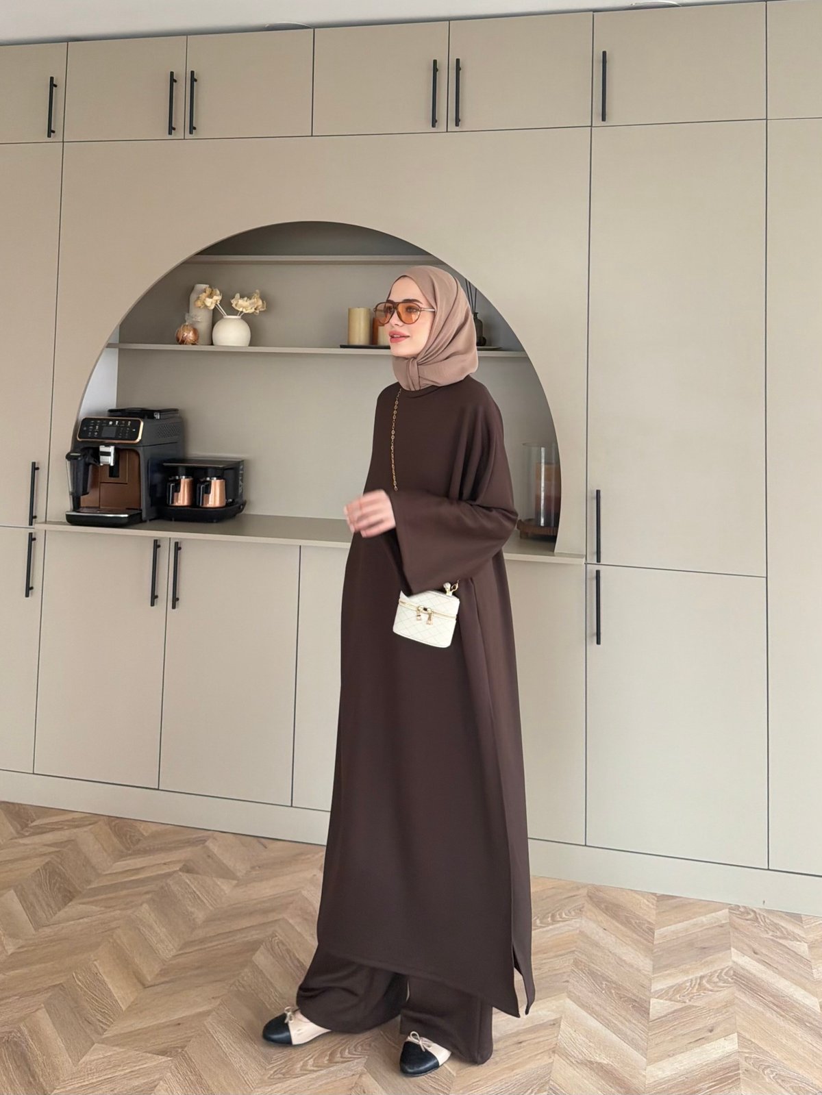Louchy Oysh Yırtmaçlı Pantolonlu Takım Kahve (8083)