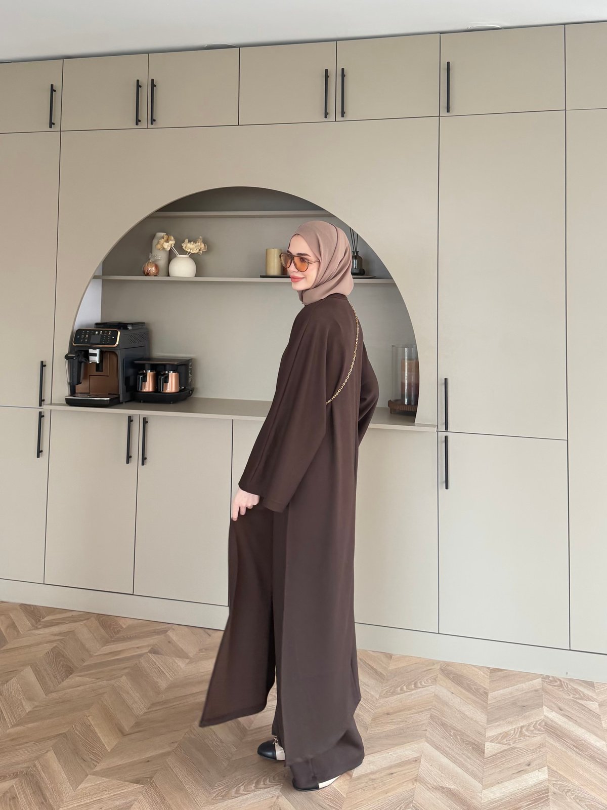 Louchy Oysh Yırtmaçlı Pantolonlu Takım Kahve (8083)