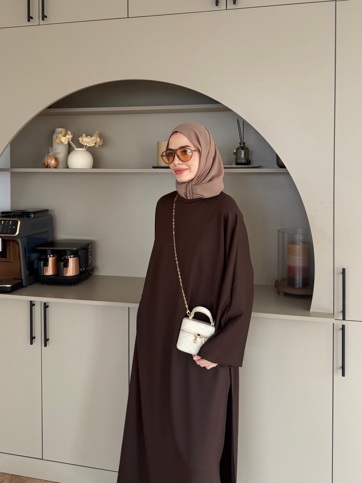 Louchy Oysh Yırtmaçlı Pantolonlu Takım Kahve (8083)