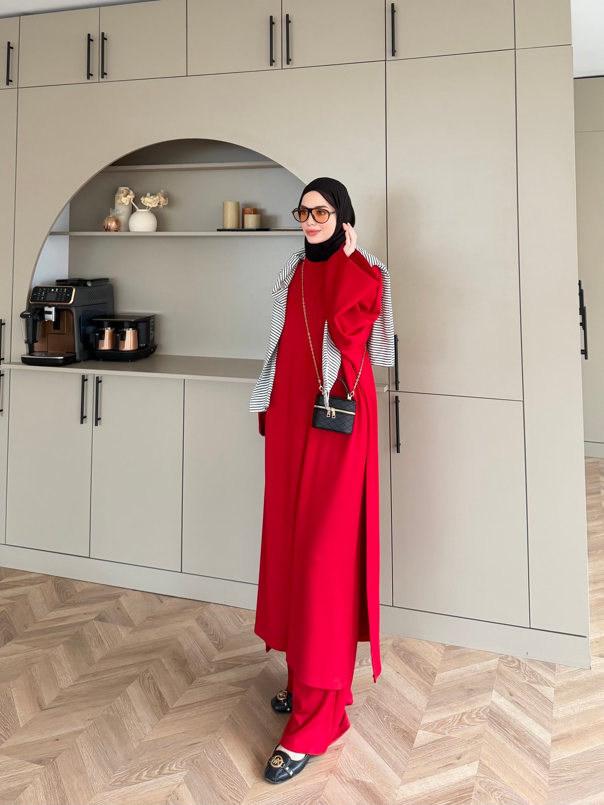 Louchy Yırtmaçlı Pantolonlu Takım Kırmızı (8083)