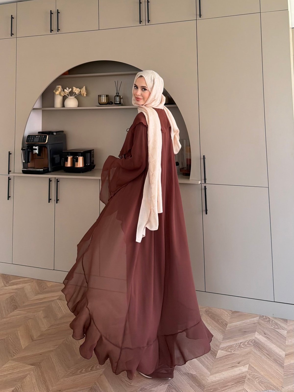 Lumira Abaya Pantolonlu Takım Kahve (8578)