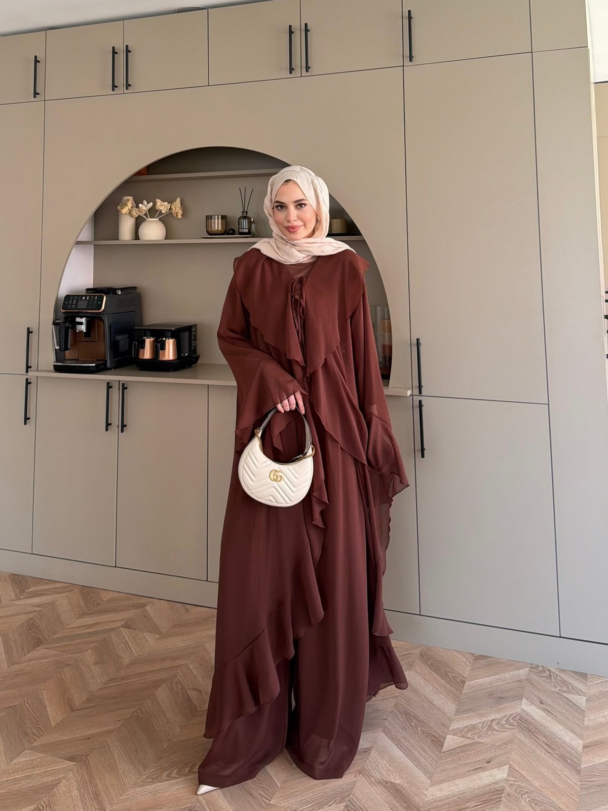 Lumira Abaya Pantolonlu Takım Kahve (8578)