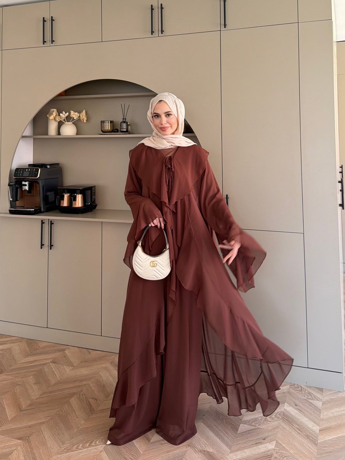 Lumira Abaya Pantolonlu Takım Kahve (8578)
