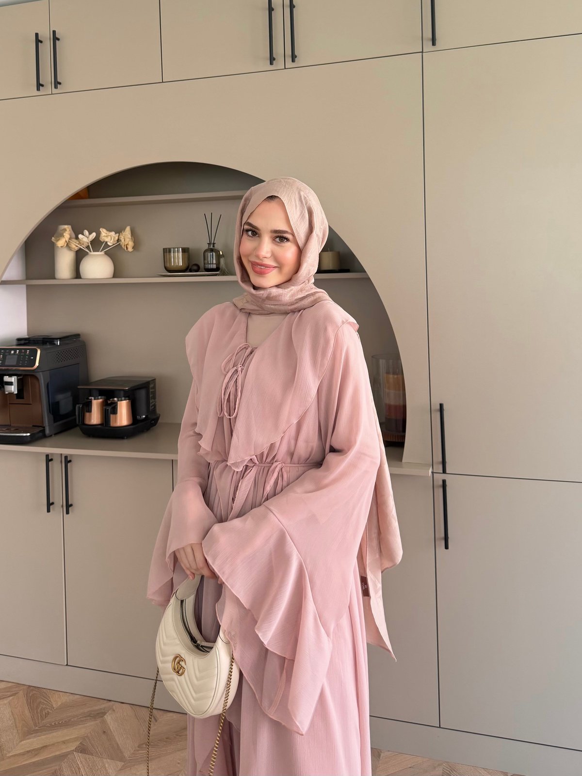 Lumira Abaya Pantolonlu Takım Pudra (8578)