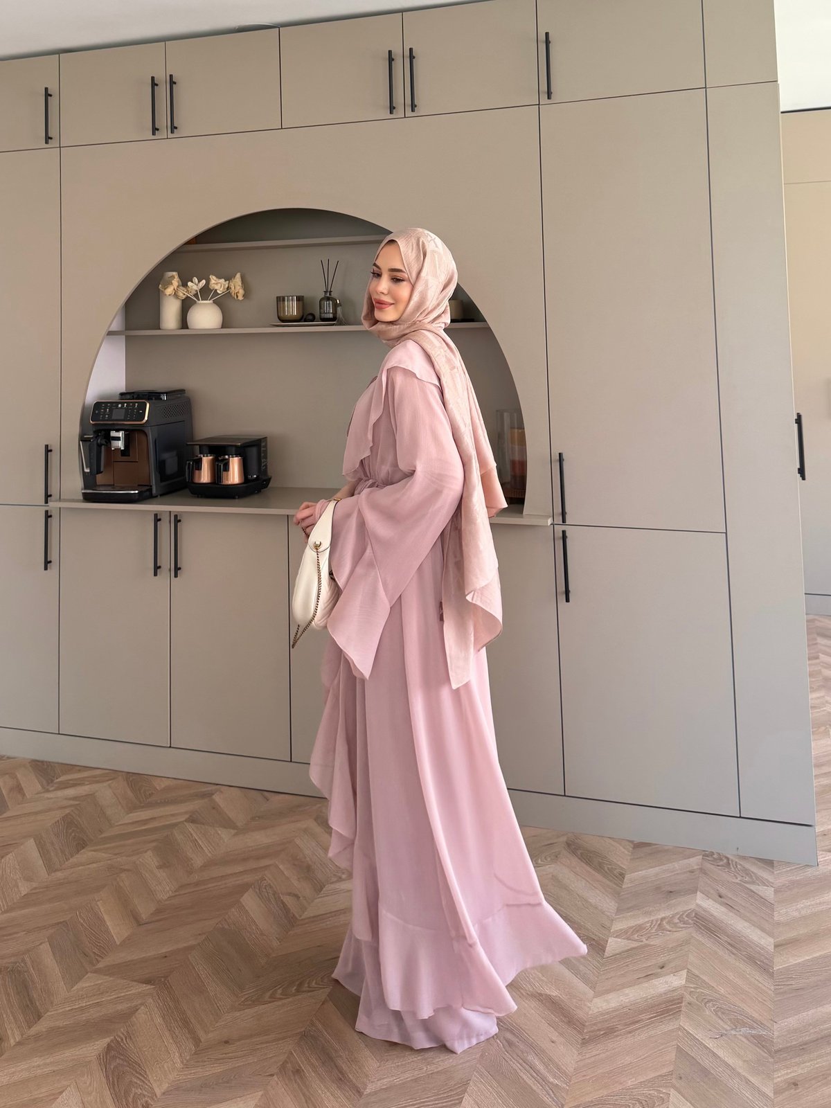 Lumira Abaya Pantolonlu Takım Pudra (8578)